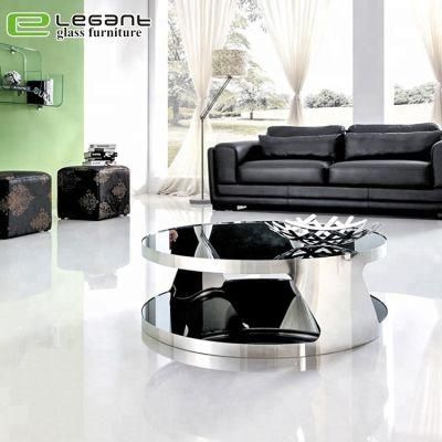 Black Painted Tempered Glass Top Round Coffee Table