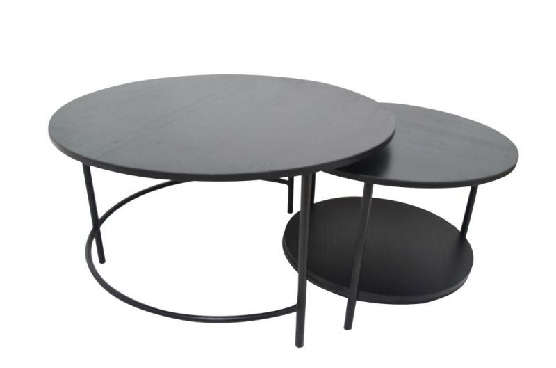 Modern Style Round Ironwork Tea Table with Wood Top