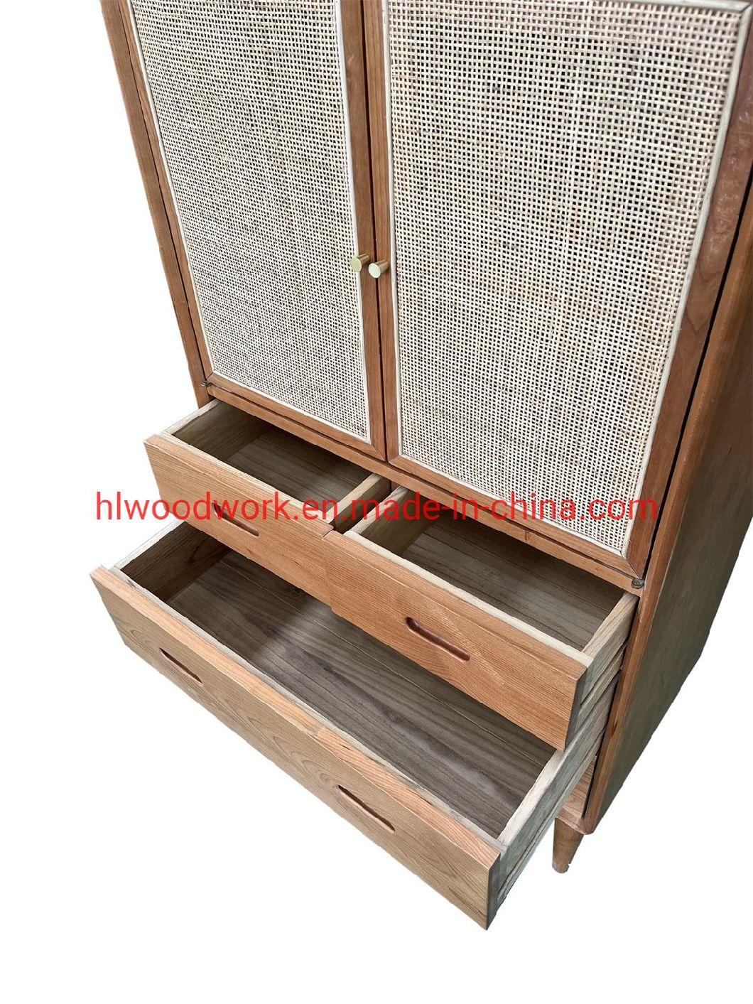 Oak Wood Cabinets with Rattan Door Natural Color Living Room Shoe Carbinet