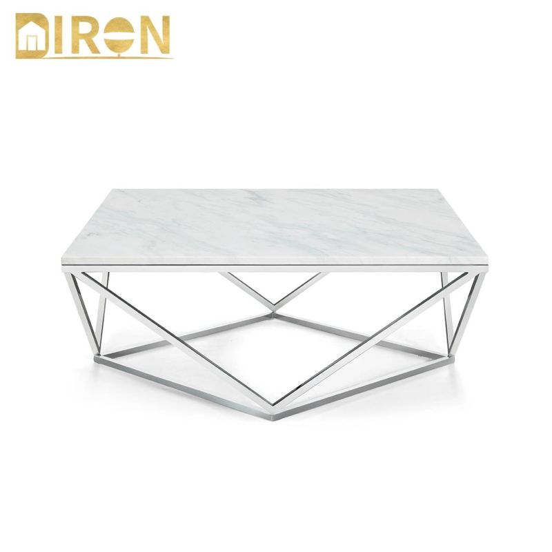 Fashion Modern Furniture Living Room Metal Decoration Square Marble Top Coffee Table