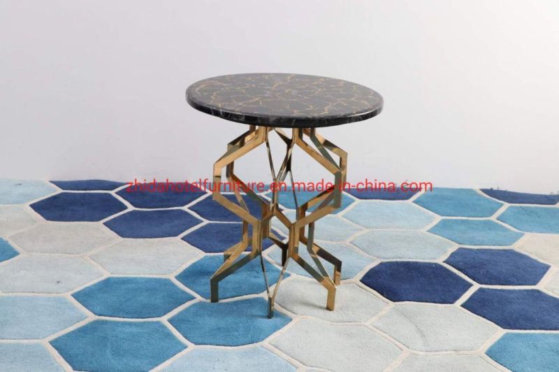 Custom Made Black Hexagon Marble Coffee Table White and Black Marble Top Gold Coffee Table