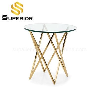 Interior Design Modern Clear Glass Side Table Steel Gold