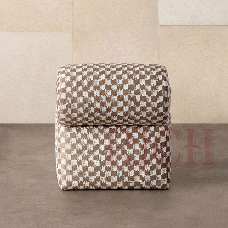 Living Room Low Back Houndstooth Fabric Shoe Stool