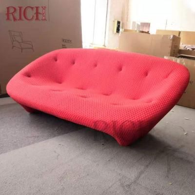 Modern Minimalist Design Two Seat Nordic Fabric Sofa Set Furniture Unique Deep Button Tufted Red Minimal Fabric Sofa