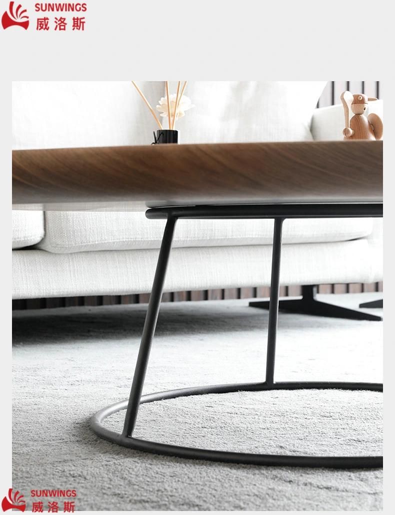 Modern and Simply Metal Leg with Concave and Convex Arc Solid Wood Top Coffee Table for Hotel