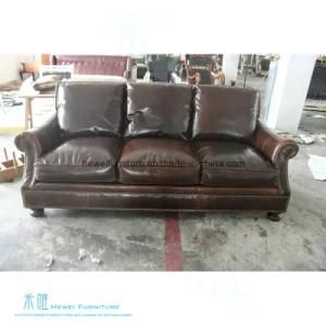 American Vintage Style Living Room Leather Sofa (HW-6712S)