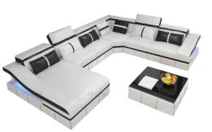 Germany Design Soft Miami Sofa U Shape Leather Sofa Furniture Black with White Color