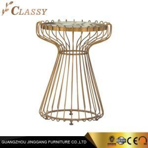 Luxury Round Wire Glass Side Table with Golden Metal Base