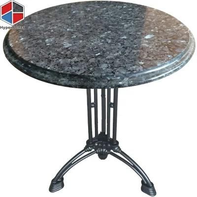 OEM Service Round Blue Pearl Granite Coffee Table Ogee Edge Black Wrought Iron Base