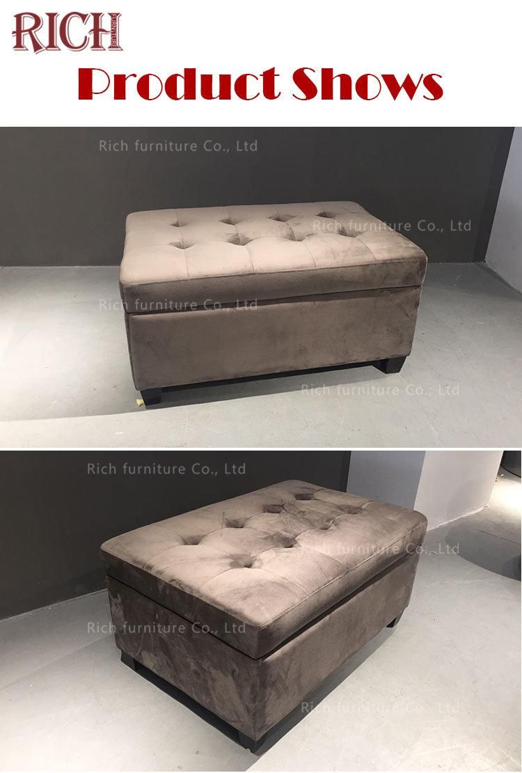 Brown Velvet Bedroom Storage Bench Stool Modern Bench Seating and Storage Tufted Fabric Ottoman Storage Stool