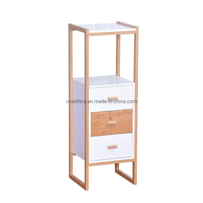 Wooden Bedroom Cabinet Side Cabinet with Drawers, Storage Shelves Bathroom Living Room Display Rack