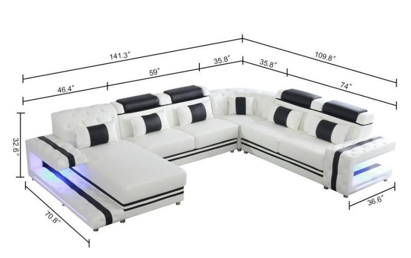 European Modern Genuine Leather Functional Home Office Sofa Set with LED Lights Leisure Living Room Furniture