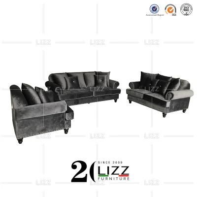 Classic Black European Chesterfield Modular Living Room Furniture Modern Sectional Fabric Sofa