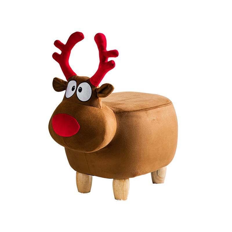 Li&Sung Brown Deer Shaped Natural Wooden Legs Animal Stool