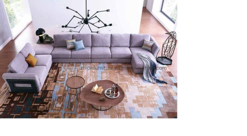 Hotel Modern Economy Style Leather Fabric L Shape Living Room Sofa