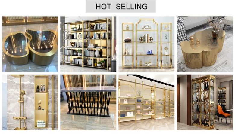 Ef957 Foshan Factory Gold Price Home Living Room Decoration PVD Stainless Steel Customized Metal Book Cabinets