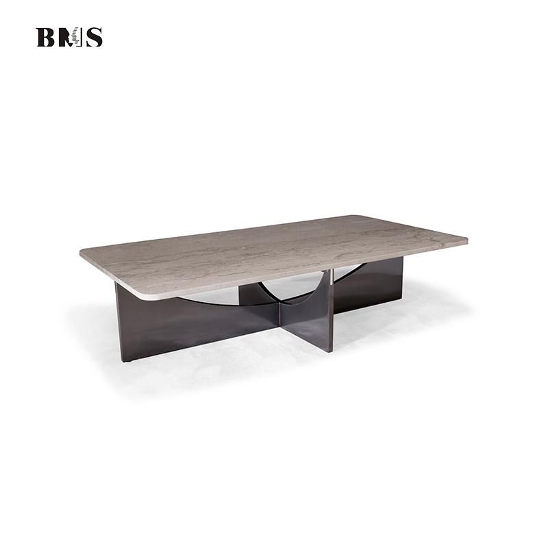 Popular European Design Living Room Rectangle Light Grey Marble Coffee Table