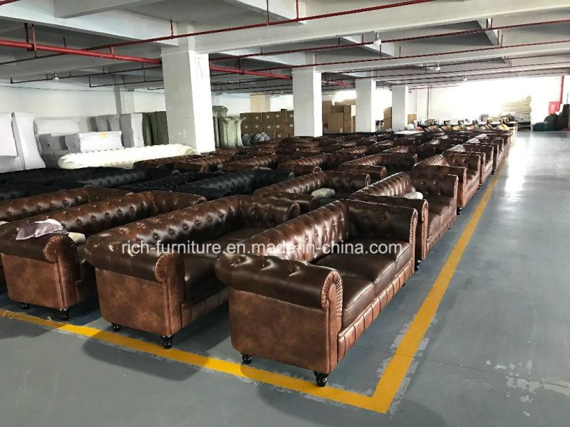 Living Room Vintage Leather Chesterfield Sofa