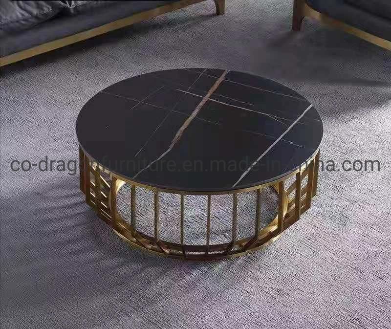 Modern Furniture Stainless Steel Round Coffee Table with Marble Top