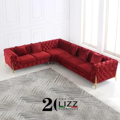 Corner Sofa Sets Modern Style Velvet Fabric Metal Base Living Room Sofa Set Furniture