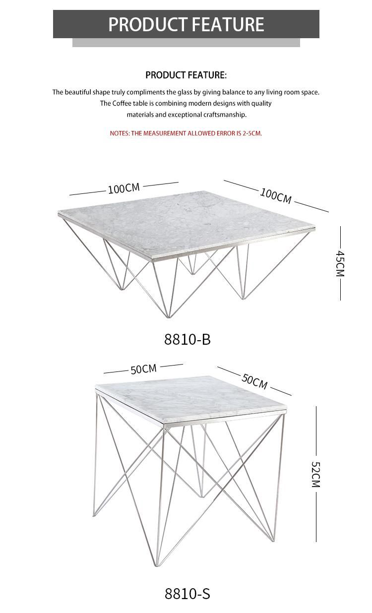 Square Marble Top Dining Table with Stainless Steel Legs