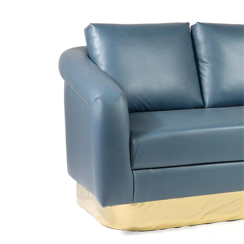 Luxury Living Room Furniture 3 Seater Blue Leather Sofa