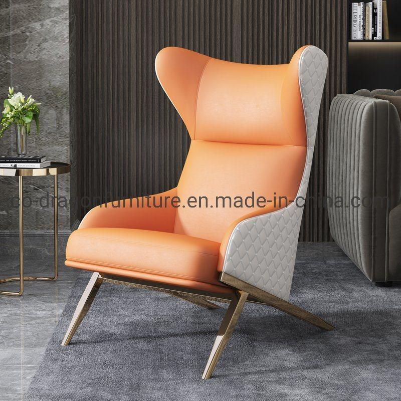 Luxury Home Furniture Metal Legs Leather High Back Leisure Chair