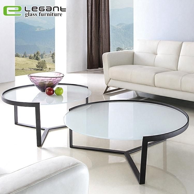 Black Painted Tempered Glass Top Round Coffee Table