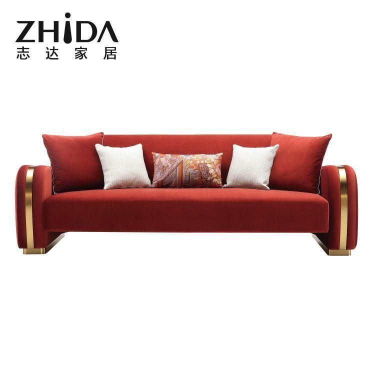 Luxury European Style Comoft Seater Sofa Couch with Coordinate Arc Armrest stainless Feet Gold 3/2/1 Sofas for Villa Good Price Sofa Maufacturer