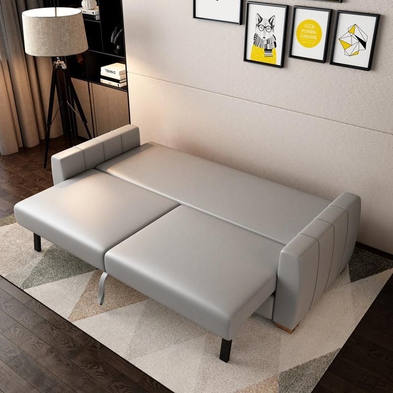 New Style Cheap Futon Foldable Metal Leg Solid Wood Frame Leather Sofabed