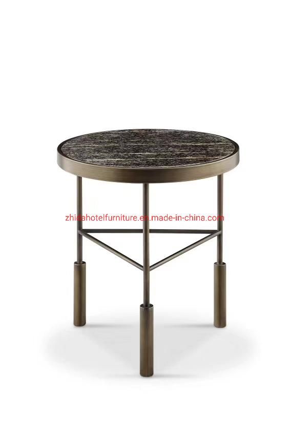 Luxury Round Coffee Table Sets Living Room Stainless Steel Furniture Marble Glass Side Table