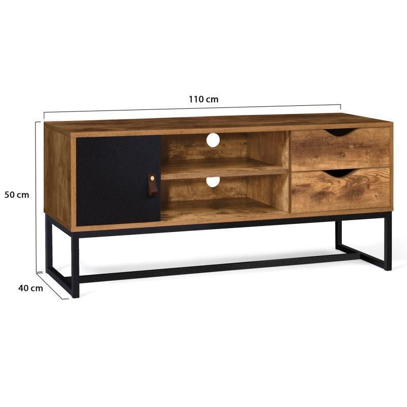 Industrial Style Double Color Matching Steel-Wood TV Stand Cabinet with Drawers 0370