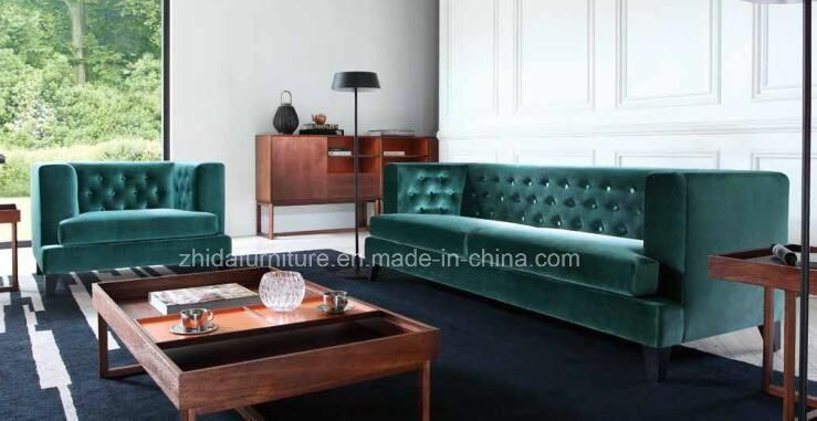 Zhida Hot Sale High End Home Furniture Modern Villa Living Room Velvet Chesterfield Sofa Set Hotel Solid Wood Leg Reception Loveseat Sectional Sofa