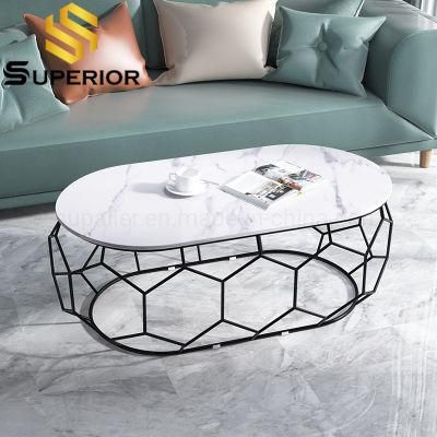 Living Room Low Height Metal Coffee Table with Marble