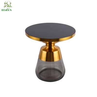 Home Furniture Transparent Glass Round Top Metal Stainless Steel Gold Color Side Living Room Tempered Glass Base Art Coffee Table