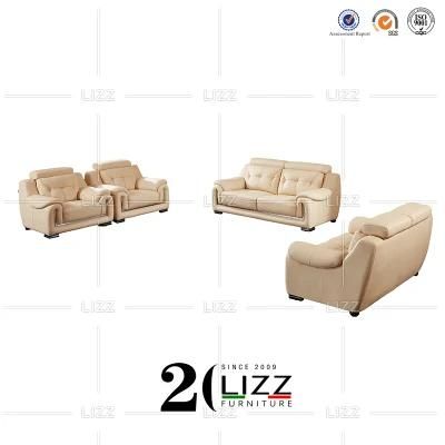 Modular Italian Home/Hotel/Office Furniture Leisure Genuine Leather Sofa with Metal Decor