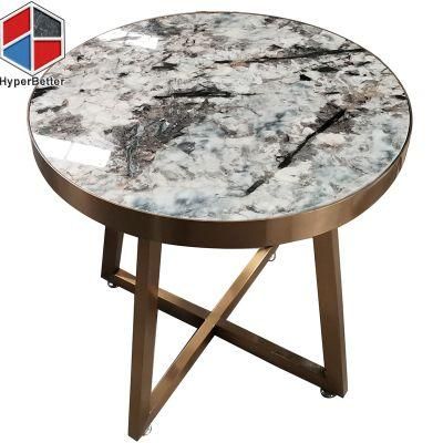 Customized Wholesale Round 2 PCS of Set Marble Sofa Side Table Golden Frame and Base