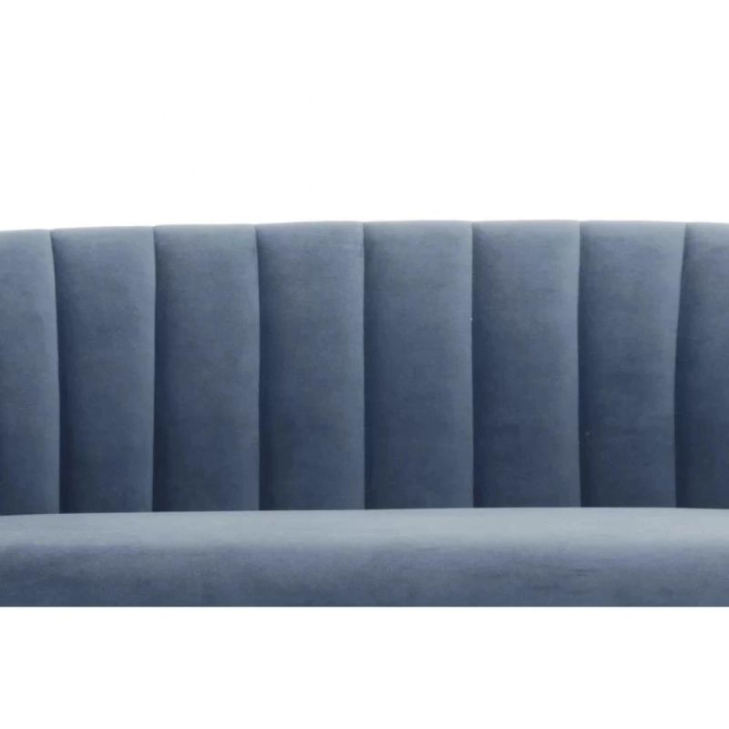 Modern Design Home Dark Blue Velvet Channeled 2 Seat Wooden Sofa Bedroom Lounge Couch