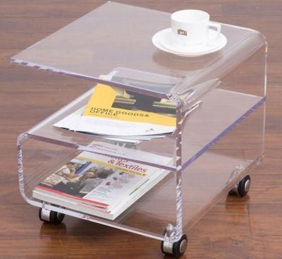 Wholesale Custom Clear Modern Perspex Acrylic Side End Storage Desk for Bedroom with Wheels Slide