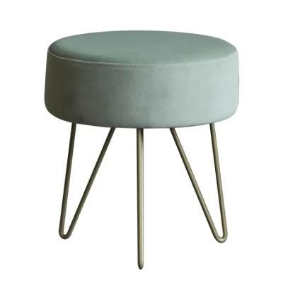 Hotel Apartment Velvet Stool with Metal Leg Luxury Living Room Furniture Supplier Apartment Furniture Hotel Ottoman