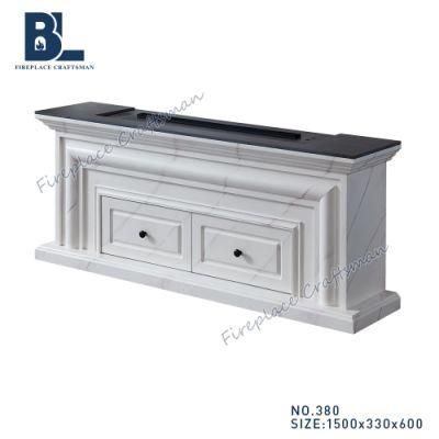 Modern Design Black Marble Top White Wooden Mantel Shelf Cabinet Electric Fireplace TV Stand with Water Vapor Insert LED Flame Insert