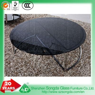 Grey Tinted Round Glass Table Top Tempered with Beveled Edge