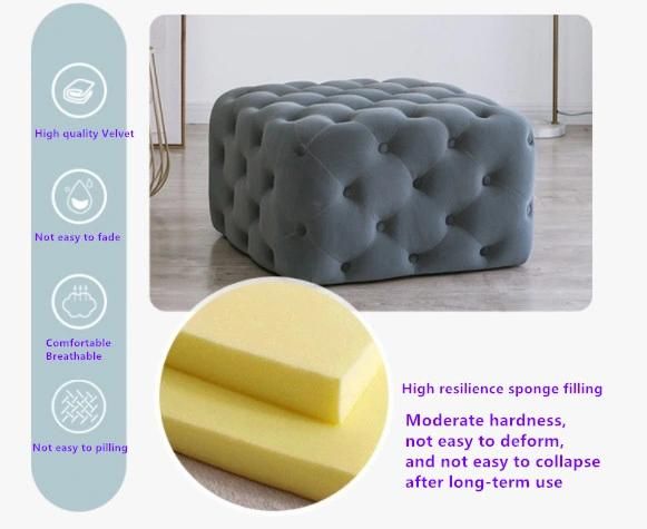 Luxury Decor Hotel Shop Square/Round Bench Seat Foot Stool Velvet Fabric Tufted Upholstered Grey/Pink Ottoman