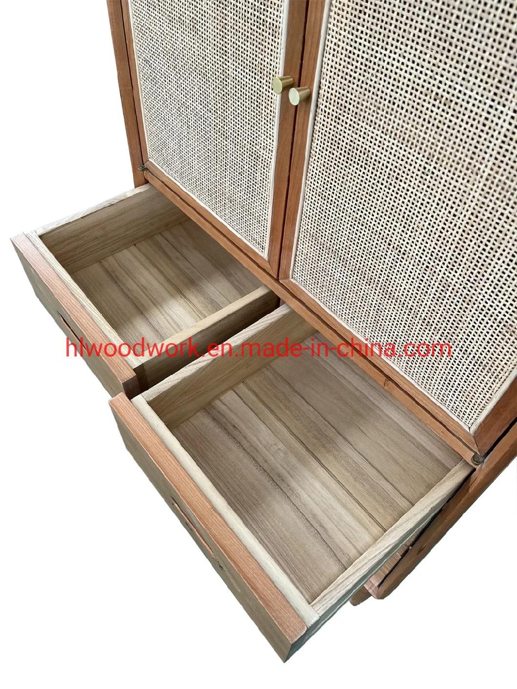 Oak Wood Cabinets with Rattan Door Natural Color Dining Room Side Cabinets