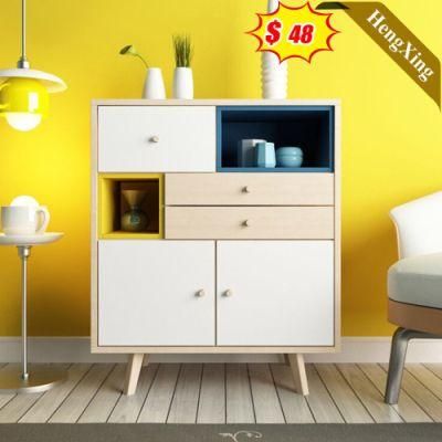 Nordic Minimalist Style Wooden White Mixed Wood Color Office Living Room Furniture Storage Drawers Cabinet