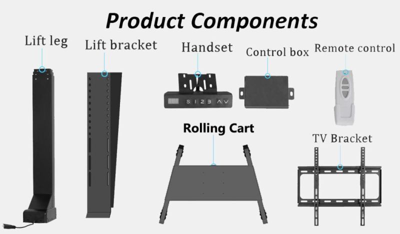 Rolling TV Lift Mechanism with 4 Caster Remove TV Lift