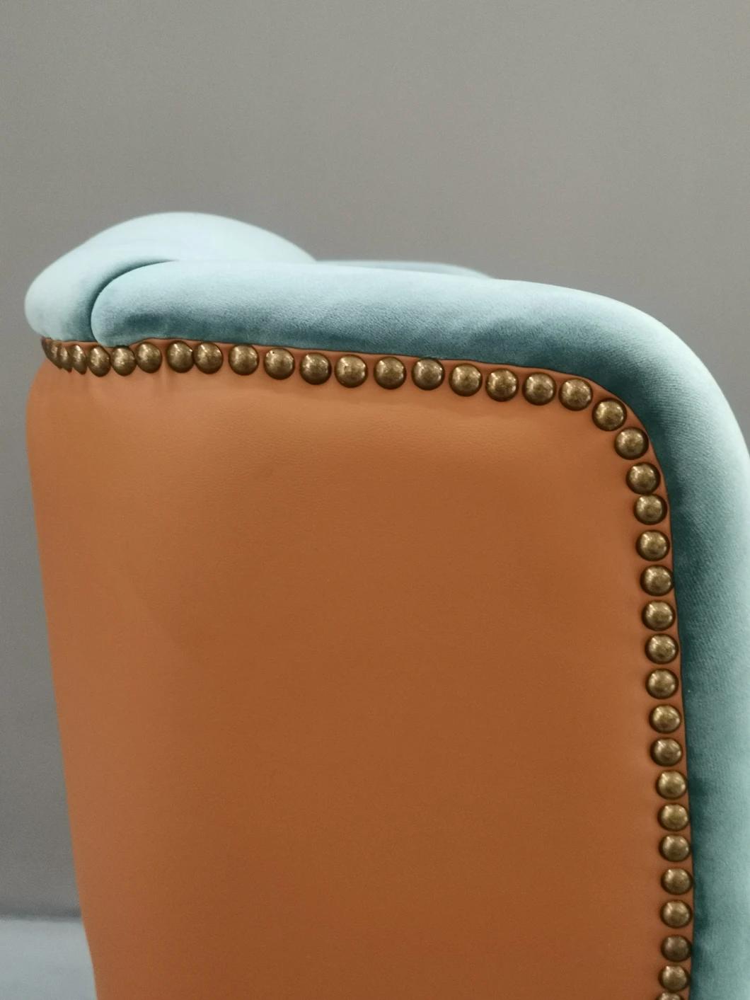 Leisure Grey Armchair with Brass Copper on Side Back