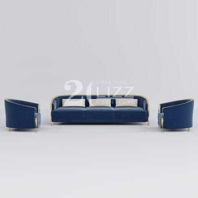 2022 Luxury Modern Design High Quality Living Room Furniture Lounge Hotel Home Blue Fabric Sofa Set