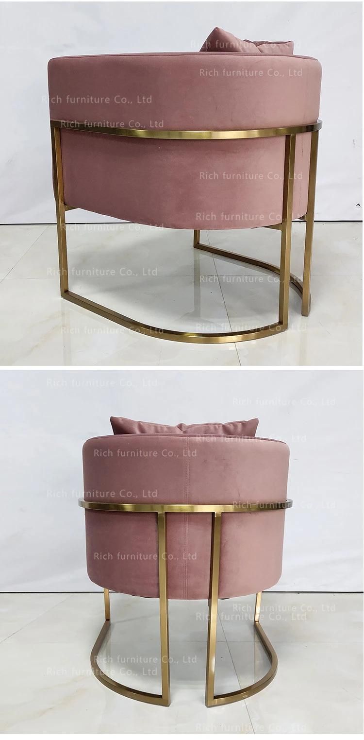 Pink Velvet Single Sofa Chair Golden Metal Frame Accent Chair for Home