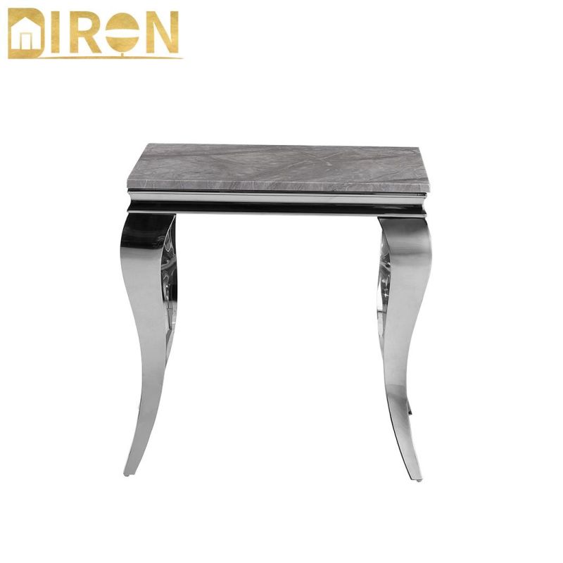 Modern Classic Clear Tempered Glass Top Center Coffee Table Marble Top Stainless Steel Table Side Table